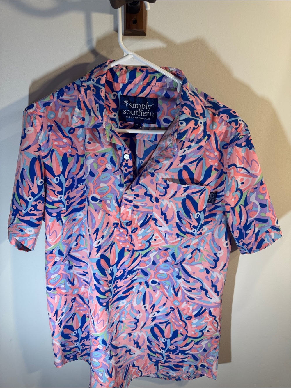 Simply Southern Men’s Pink, Blue & Purple Tropical Print Polo